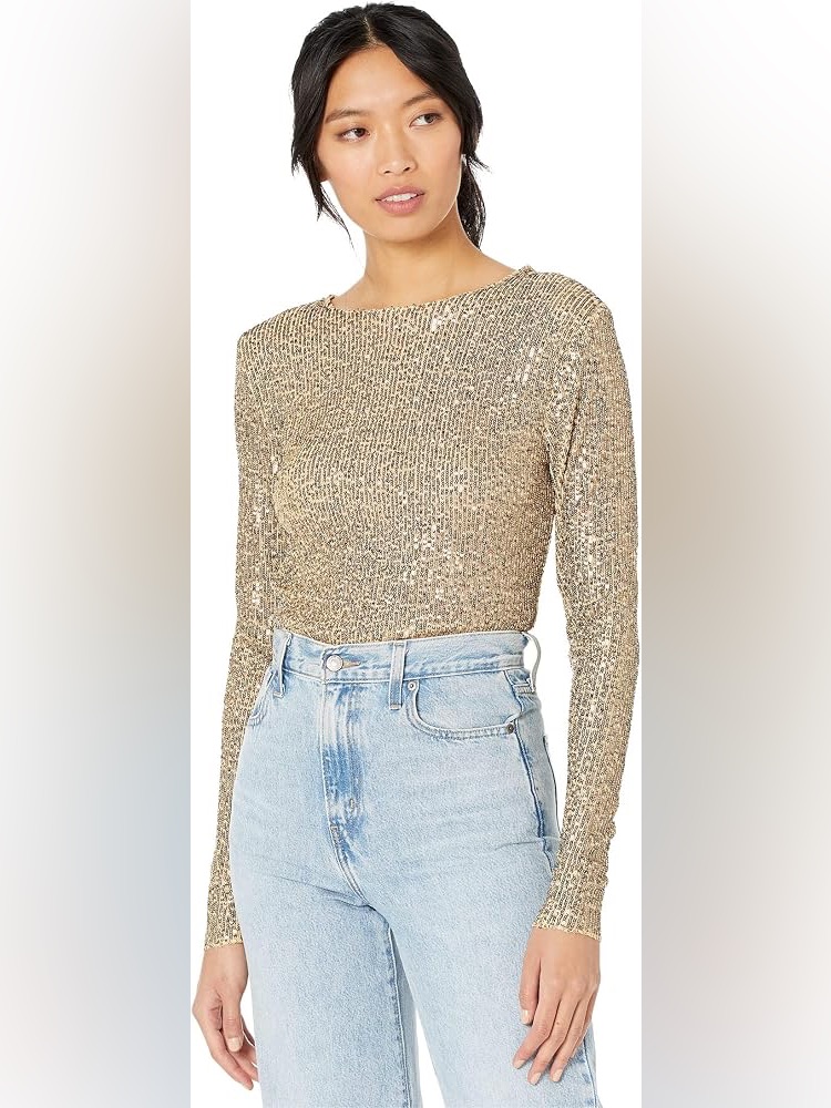 Intimately Free People Gold Rush Womenâs Mesh Sequins Top Size Large